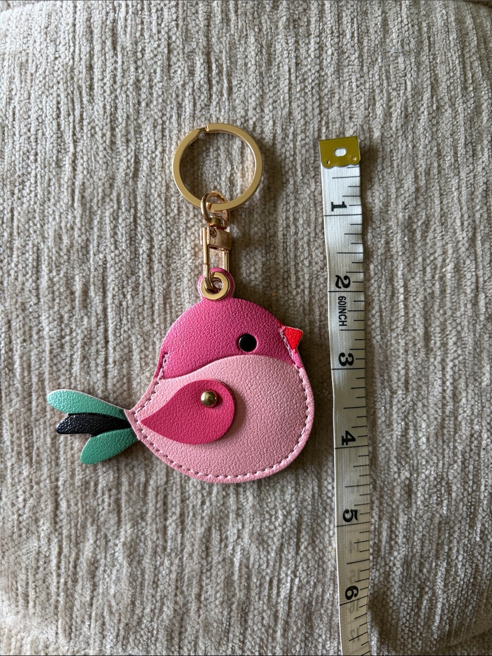 NEW Pink Bird Faux Leather Keychain Key Ring Bag Charm Accessories - Picture 4 of 5